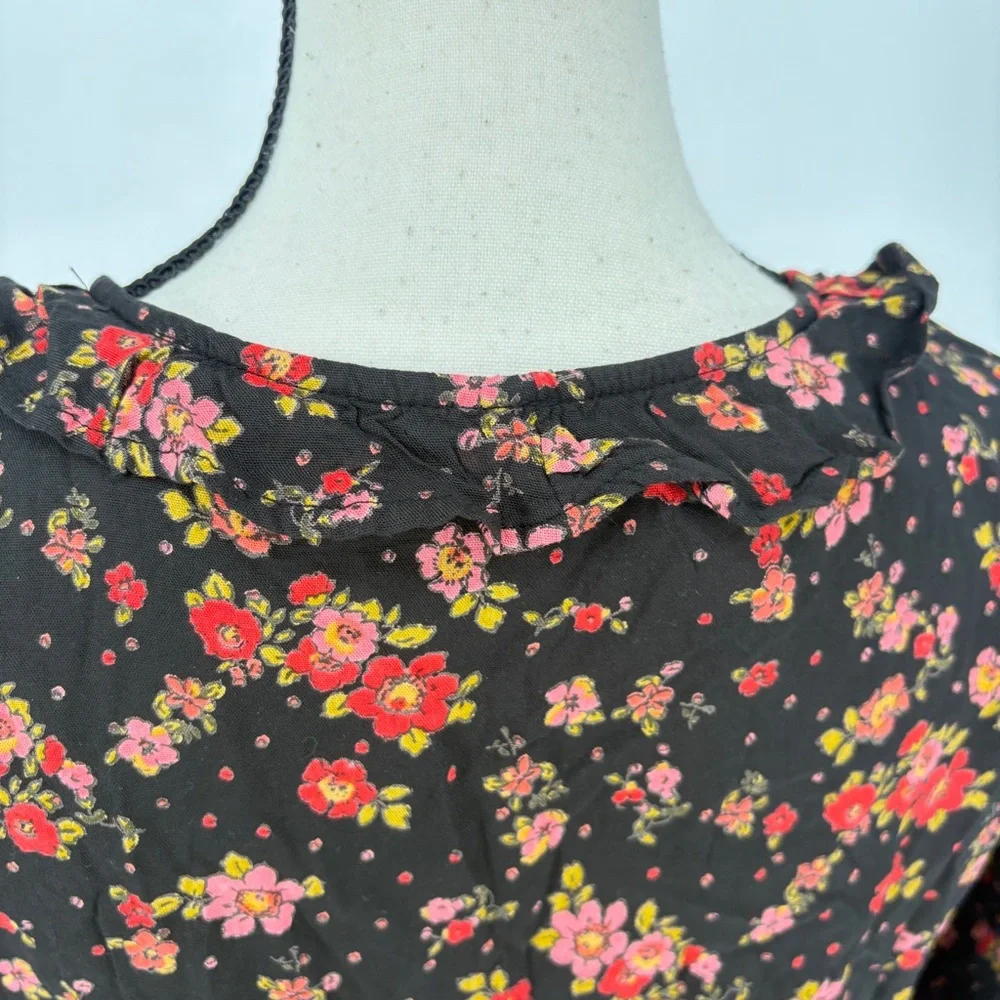 Free People Womans Secret Garden Blouse Crop Top Size S Red‎ Floral Print Casual